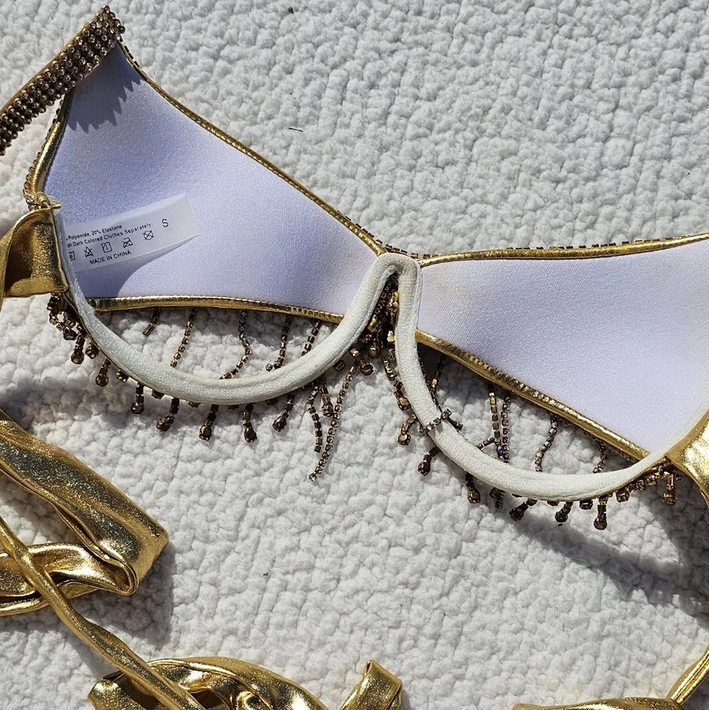 Gold Beaded Halter Rave Top - Picture 7 of 7